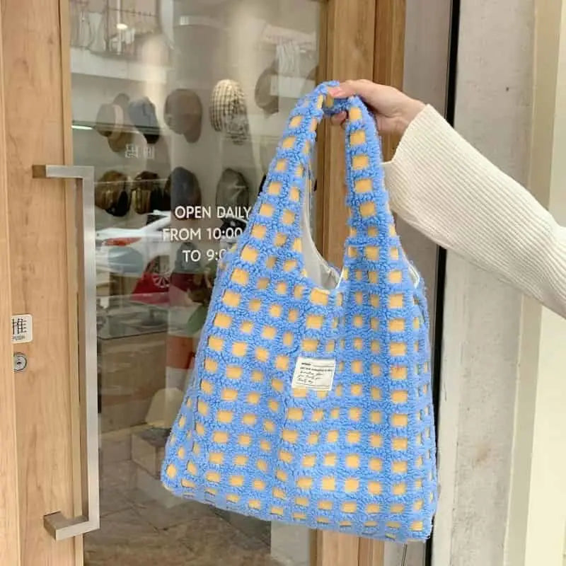 Eco Plaid Plush Shoulder Bags