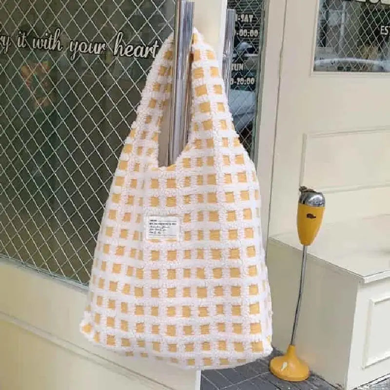 Eco Plaid Plush Shoulder Bags