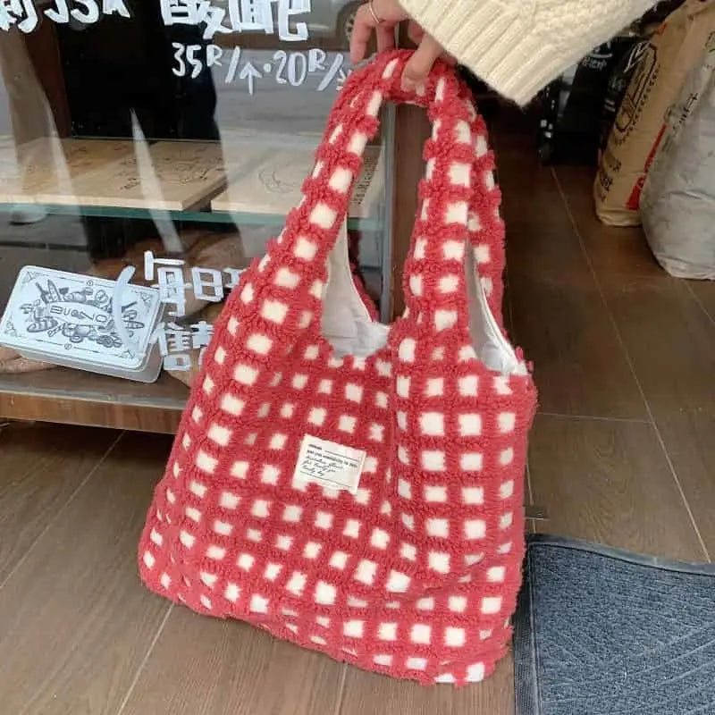 Eco Plaid Plush Shoulder Bags