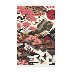 Edo Japan Detailed Area Rug with Intricate Landscape Design