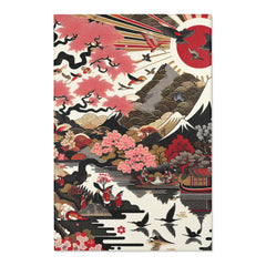 Edo Japan Detailed Area Rug with Intricate Landscape Design