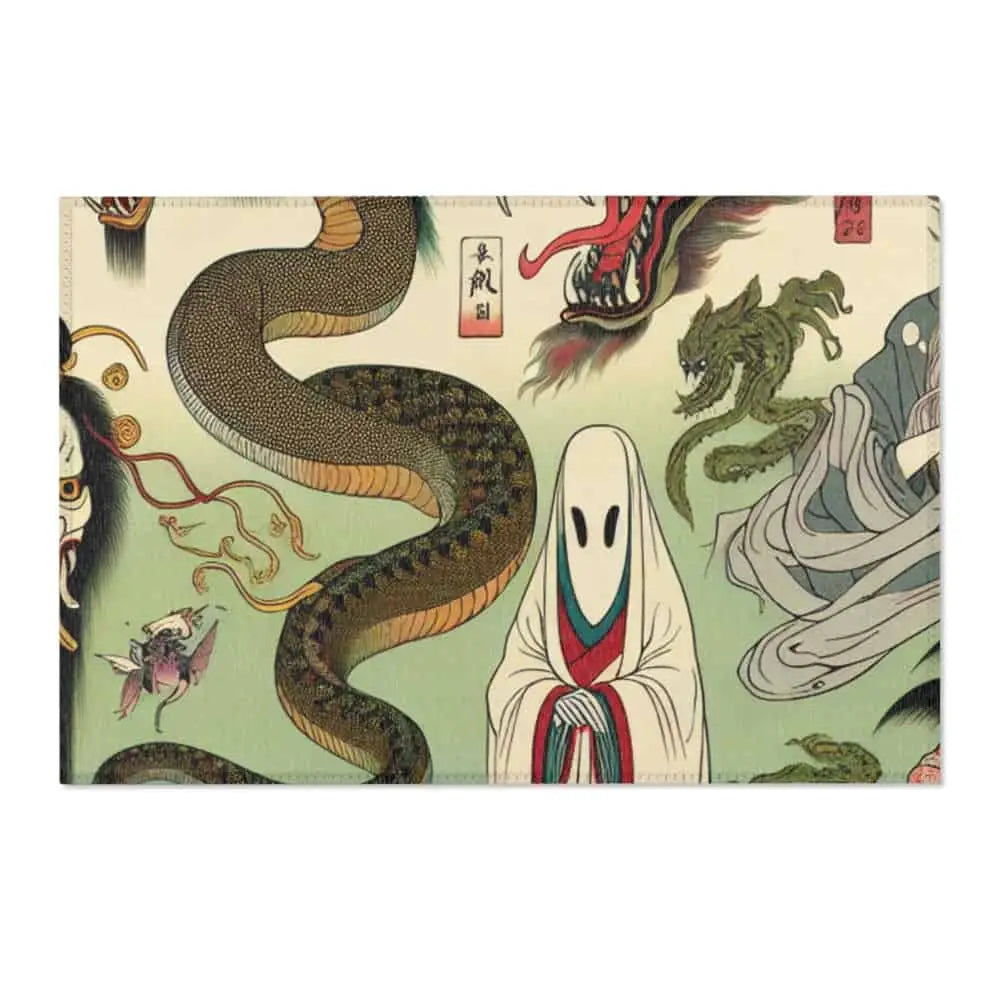 Edo-Period Art-Inspired Area Rug with Traditional Yokai