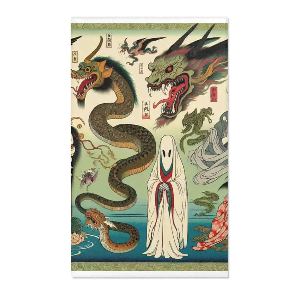 Edo-Period Art-Inspired Area Rug with Traditional Yokai