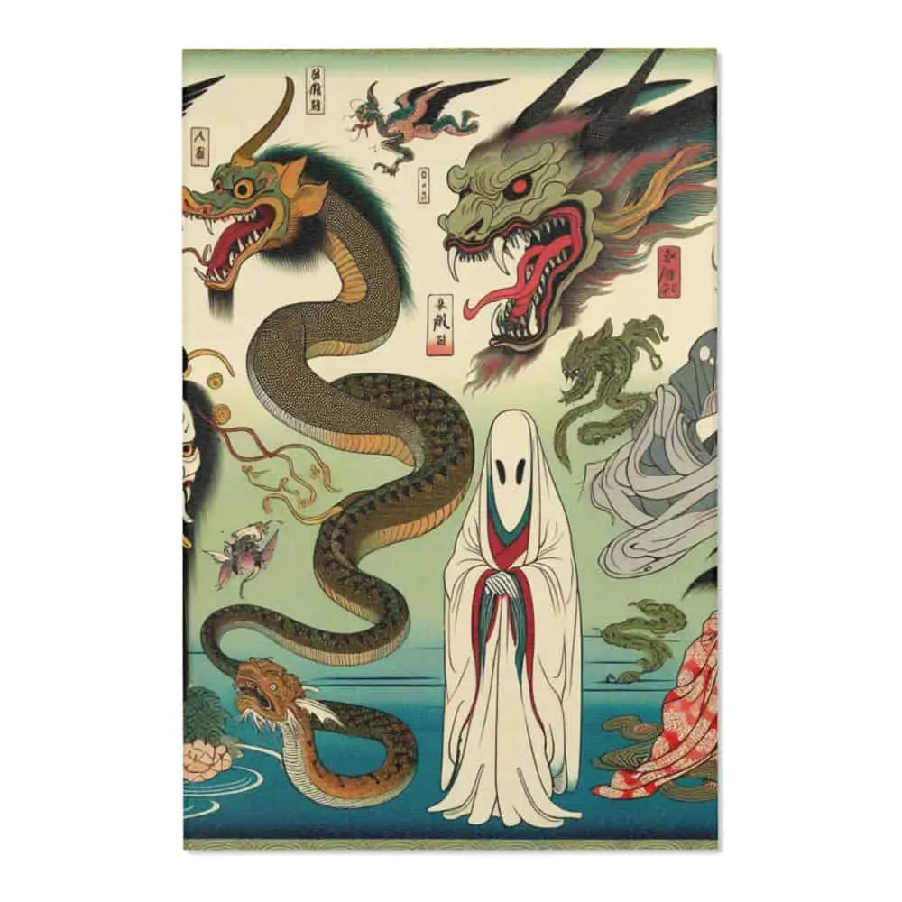 Edo-Period Art-Inspired Area Rug with Traditional Yokai