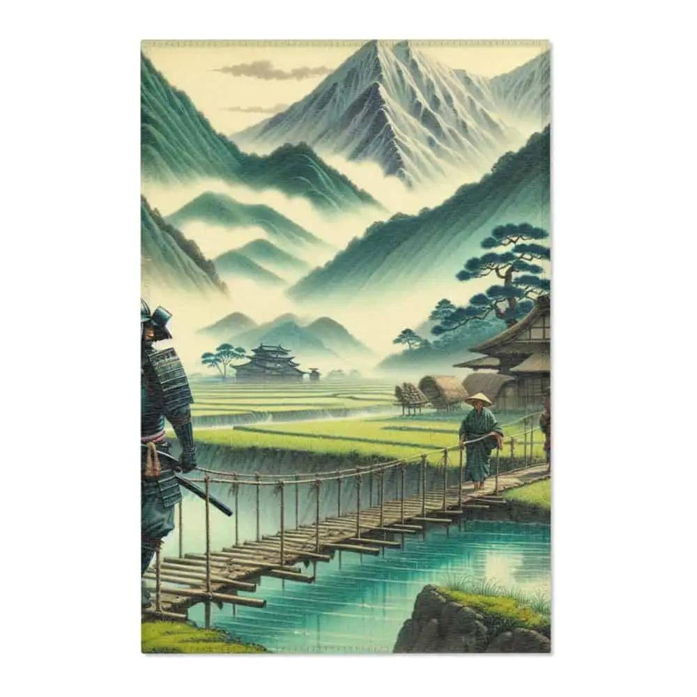 Edo Period Exquisite Area Rug with Serene Countryside Scene