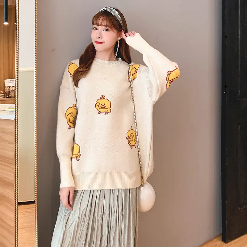 Bird Cartoon Loose Sweater