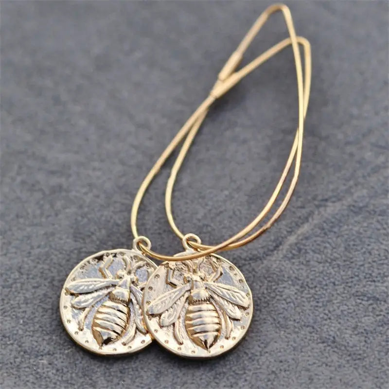 Egyptian Designs Large Hoop Earrings Golden-Beetle