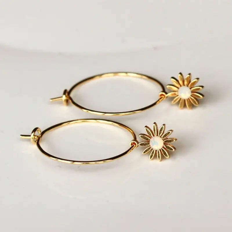 Egyptian Designs Large Hoop Earrings Golden-Flower