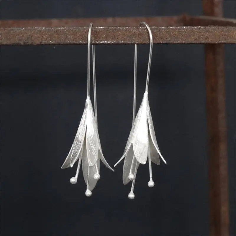 Egyptian Designs Large Hoop Earrings Silver-Flower