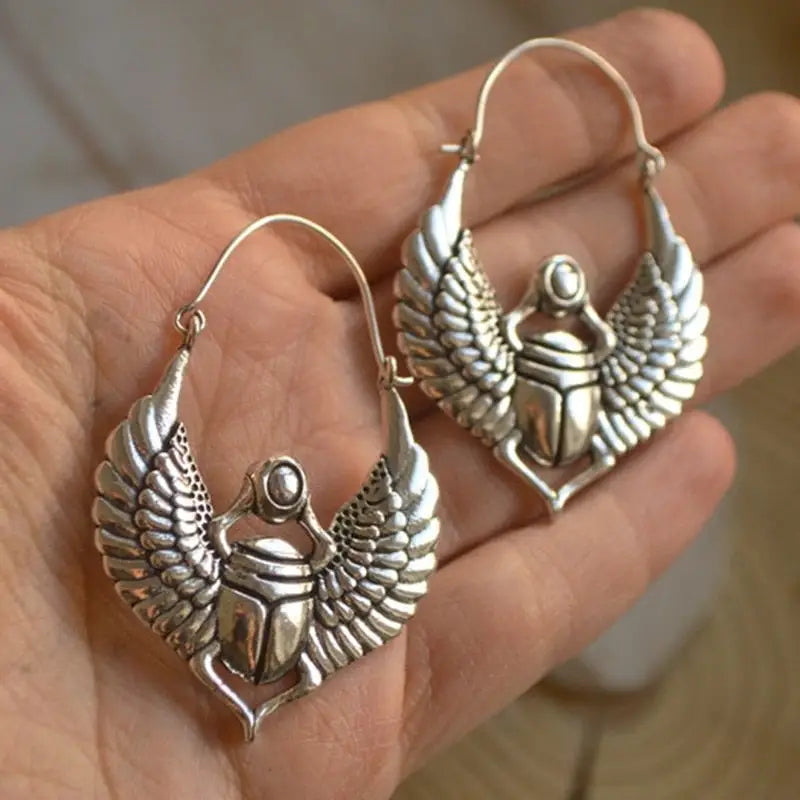 Egyptian Designs Large Hoop Earrings Silver / One Size