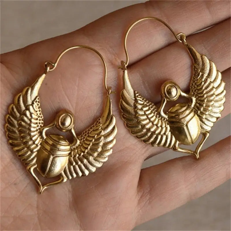 Egyptian Inspired Designs Large Hoop Earrings - Gold