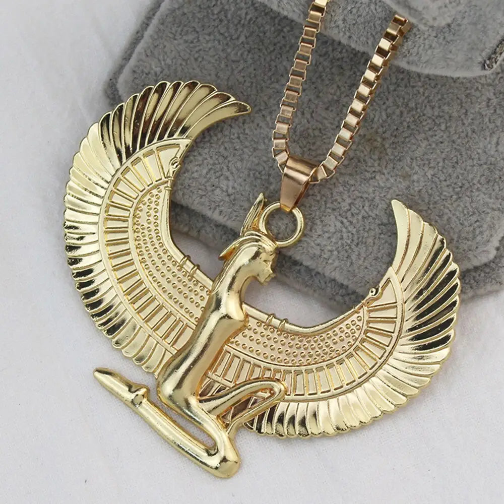 Egyptian Isis Wings Pendant Necklace Gold