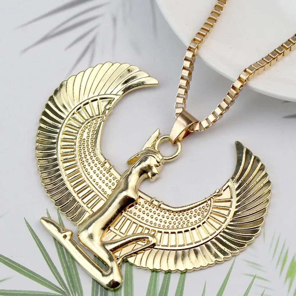 Egyptian Isis Wings Pendant Necklace Gold