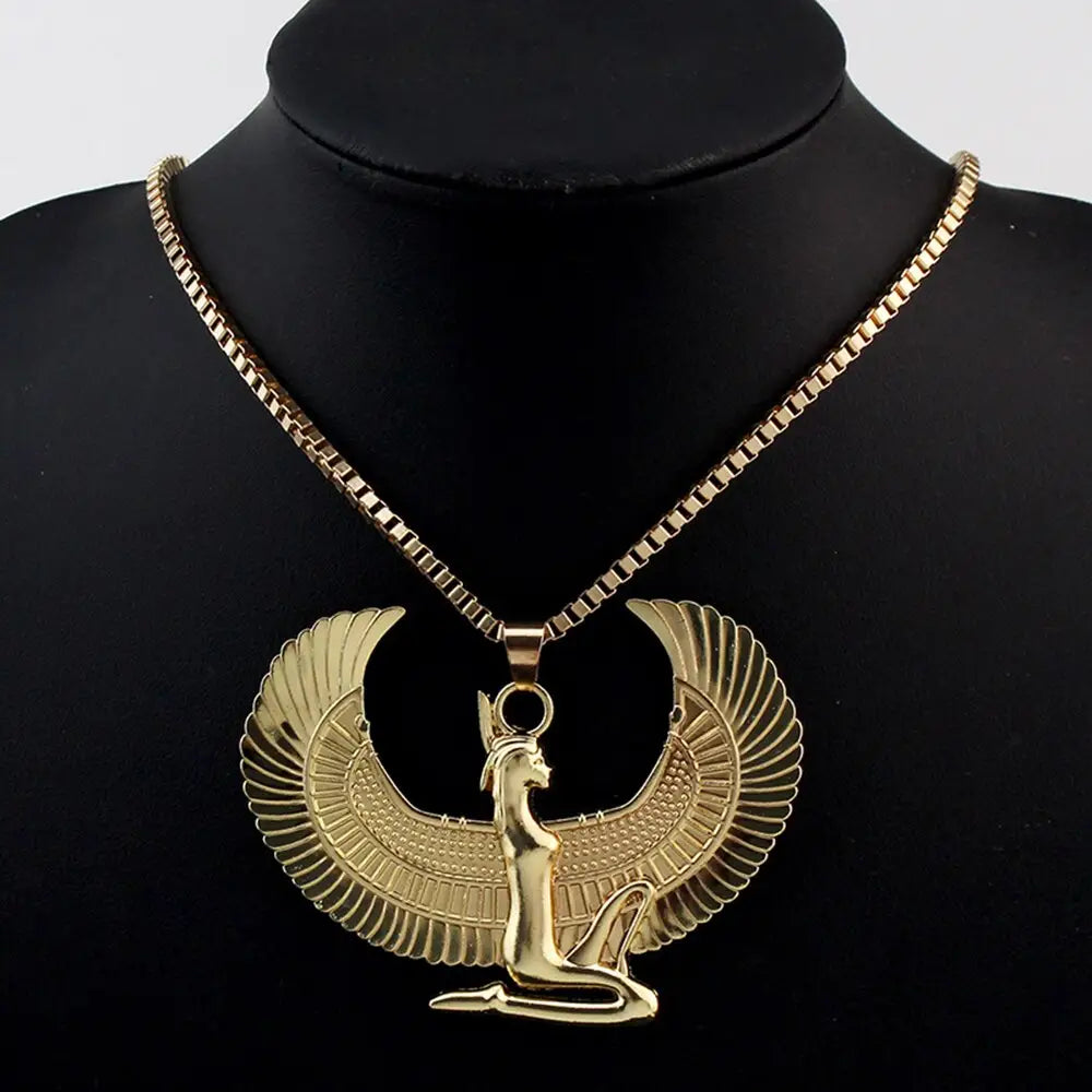 Egyptian Isis Wings Pendant Necklace Gold