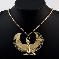 Egyptian Isis Wings Pendant Necklace Gold