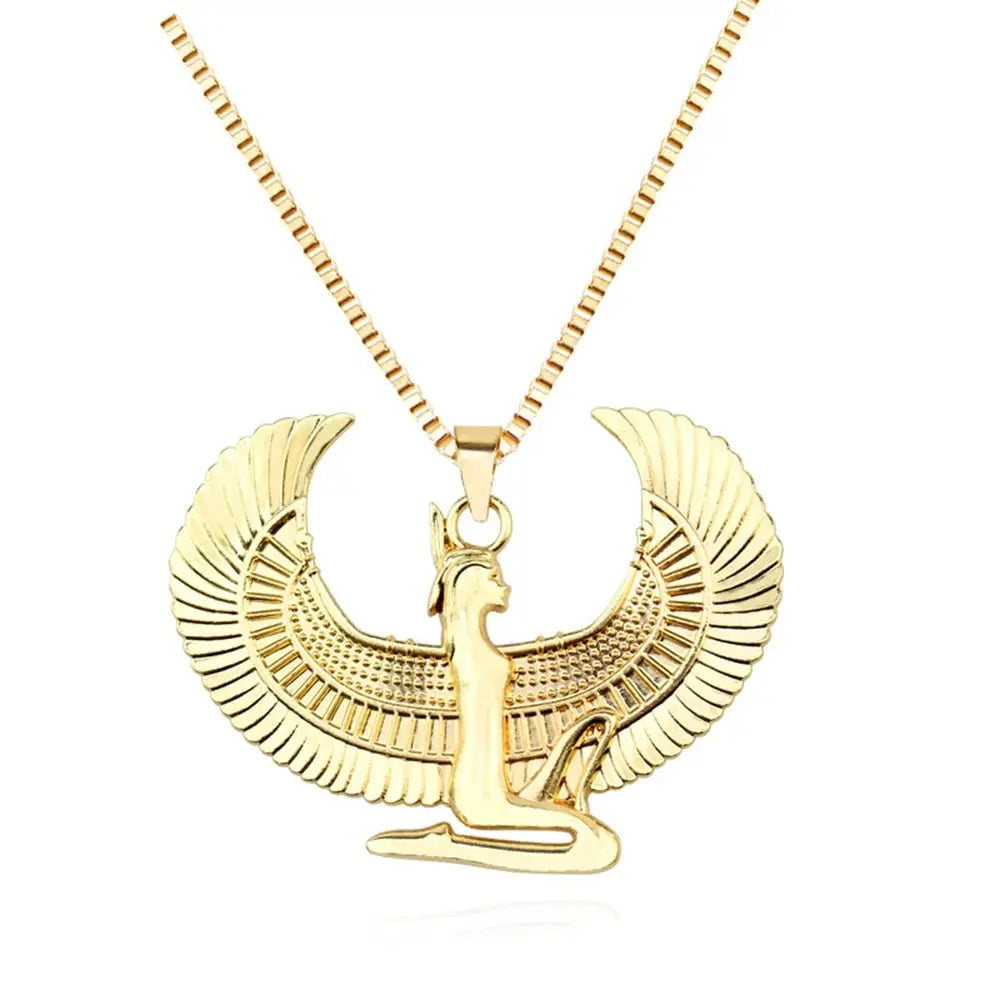 Egyptian Isis Wings Pendant Necklace Gold