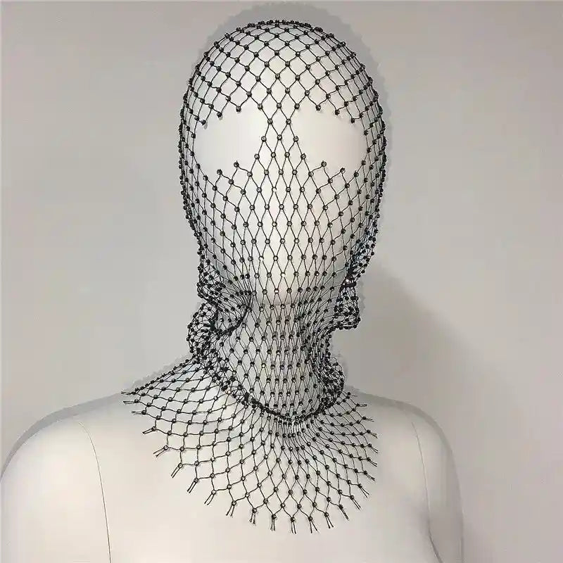 Elastic Balaclava Shiny Fishnet Rhinestone Turban