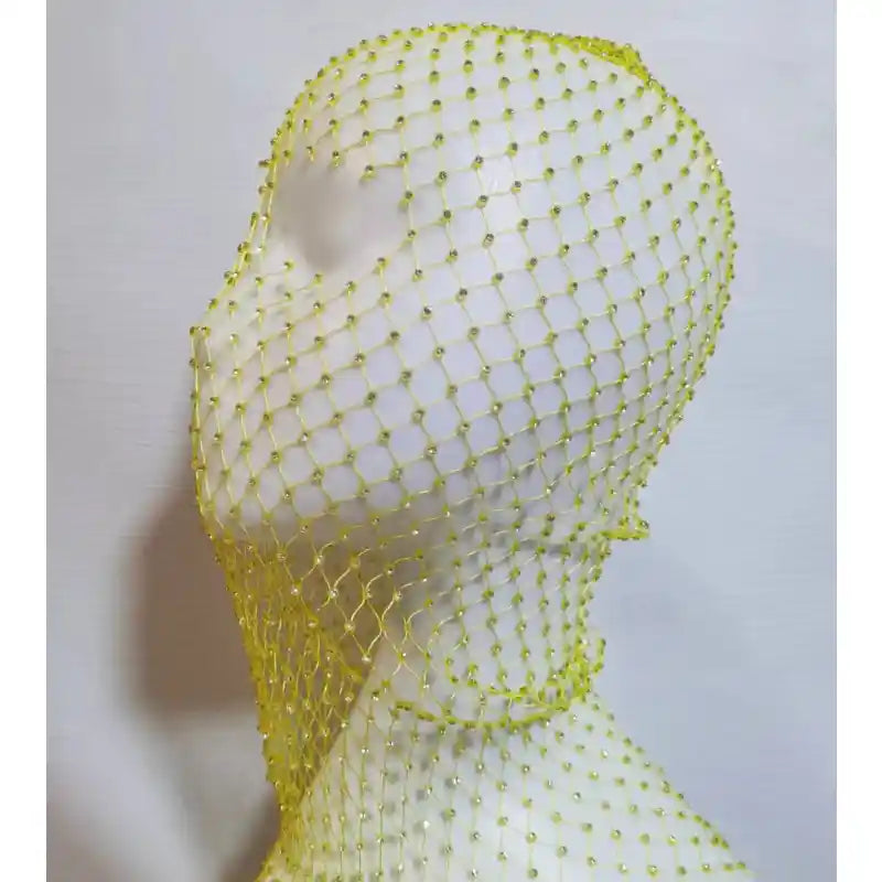 Elastic Balaclava Shiny Fishnet Rhinestone Turban Yellow