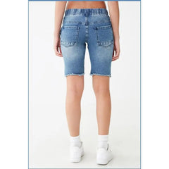 Elastic Ripped Pencil Denim Shorts - Short Pants