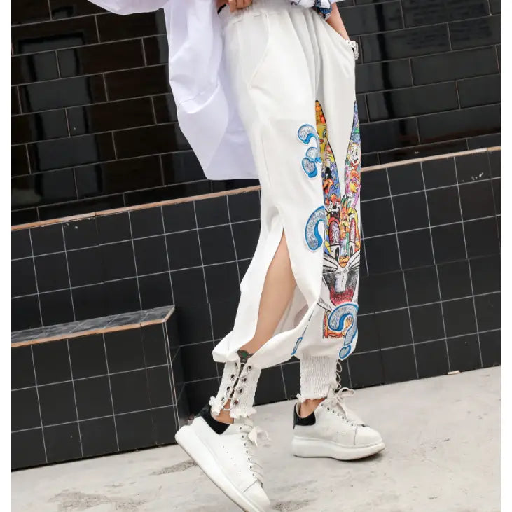 Elastic Waist Pants with Beautiful Decorative Chains