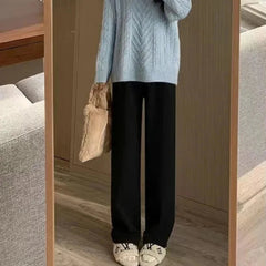 Elastic Waist Straight Long Wide Leg Sweatpants Black / M