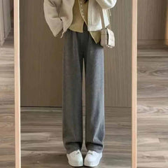 Elastic Waist Straight Long Wide Leg Sweatpants Gray / M