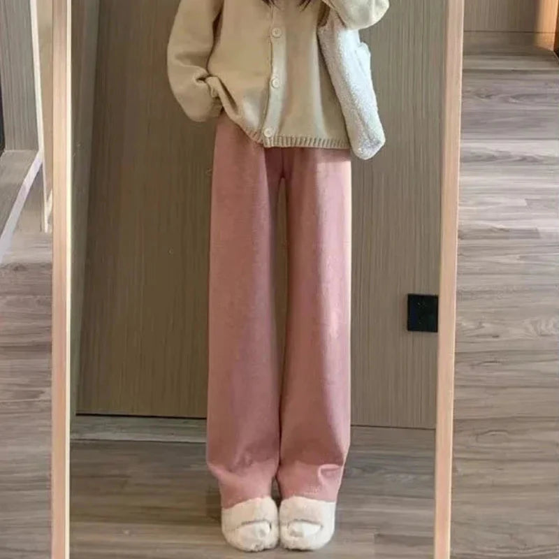 Elastic Waist Straight Long Wide Leg Sweatpants Pink / M