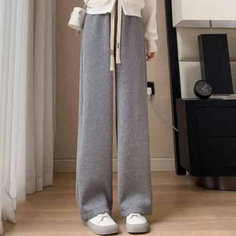 Elastic Waist Straight Long Wide Leg Sweatpants