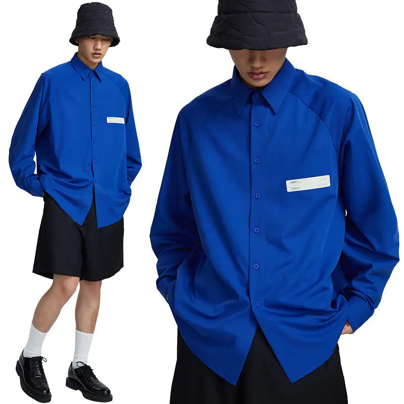 Electric Blue Pleated Long-Sleeved Shirt