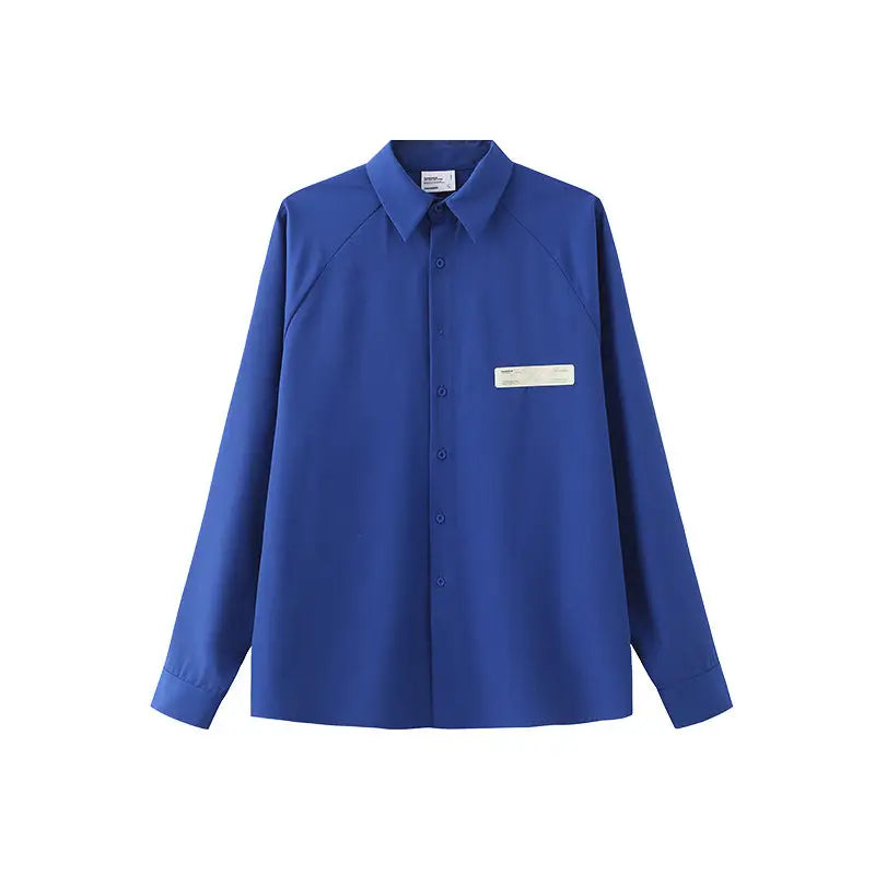 Electric Blue Pleated Long-Sleeved Shirt