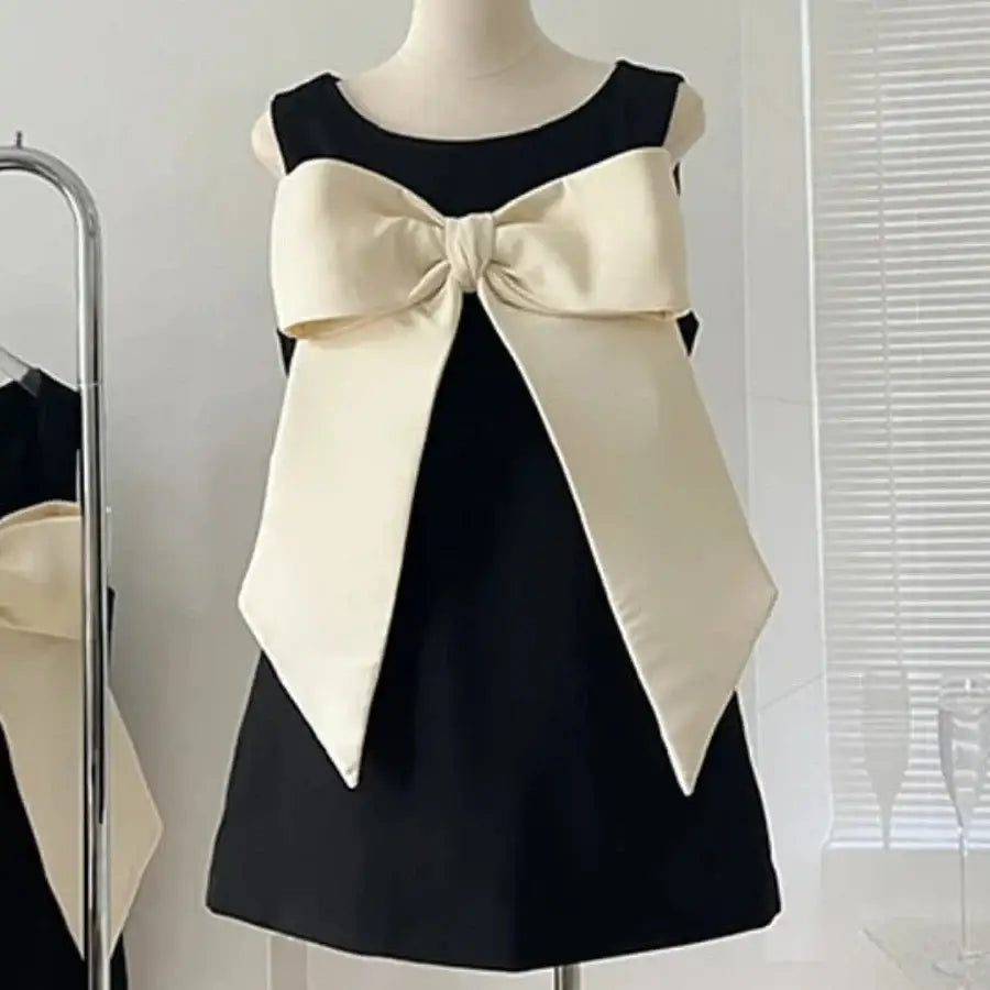 Elegan Slash Neck Bow Sleeveless Dress