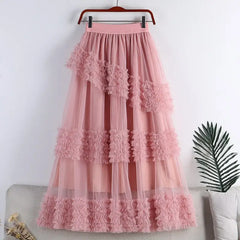 Elegant A-line Midi Tulle Skirt