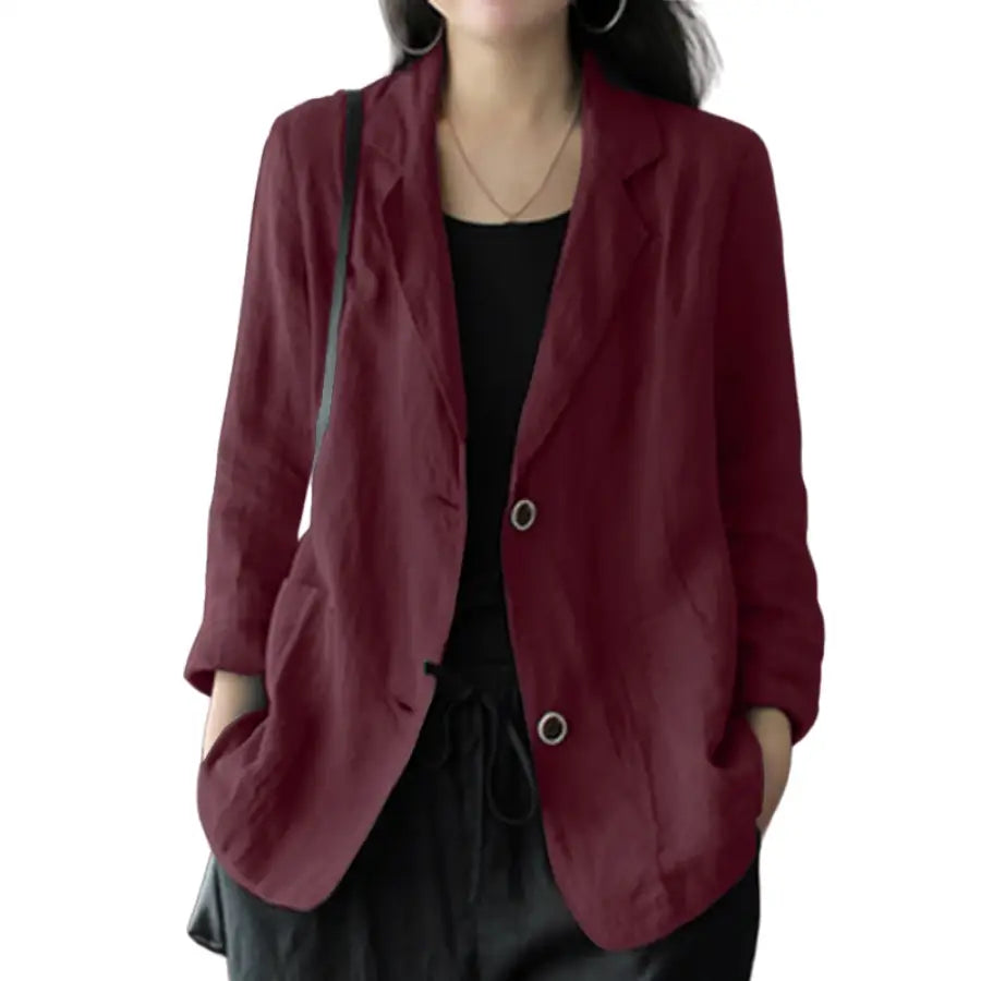 Elegant Cotton Long Sleeve Single Button Solid Tunic Blazer