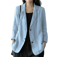 Elegant Cotton Long Sleeve Single Button Solid Tunic Blazer