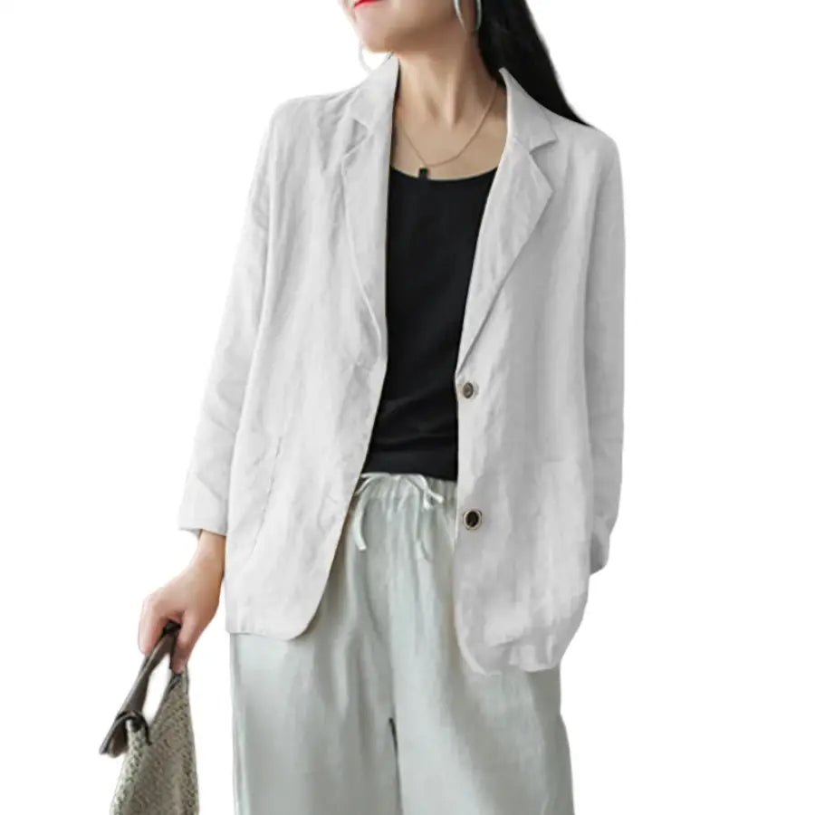 Elegant Cotton Long Sleeve Single Button Solid Tunic Blazer