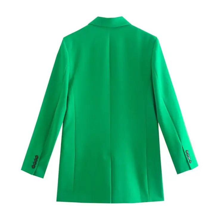 Elegant Green Single-Breasted Long Sleeve Blazer
