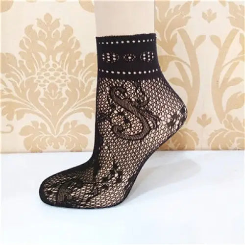 Elegant Lace Ruffle Fishnet Mesh Short Socks - Style04