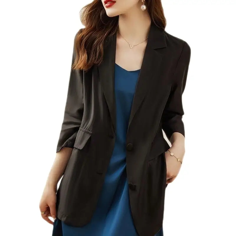 Elegant Lapel Button Pockets Long Sleeve Blazer