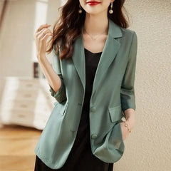 Elegant Lapel Button Pockets Long Sleeve Blazer