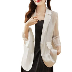 Elegant Lapel Button Pockets Long Sleeve Blazer