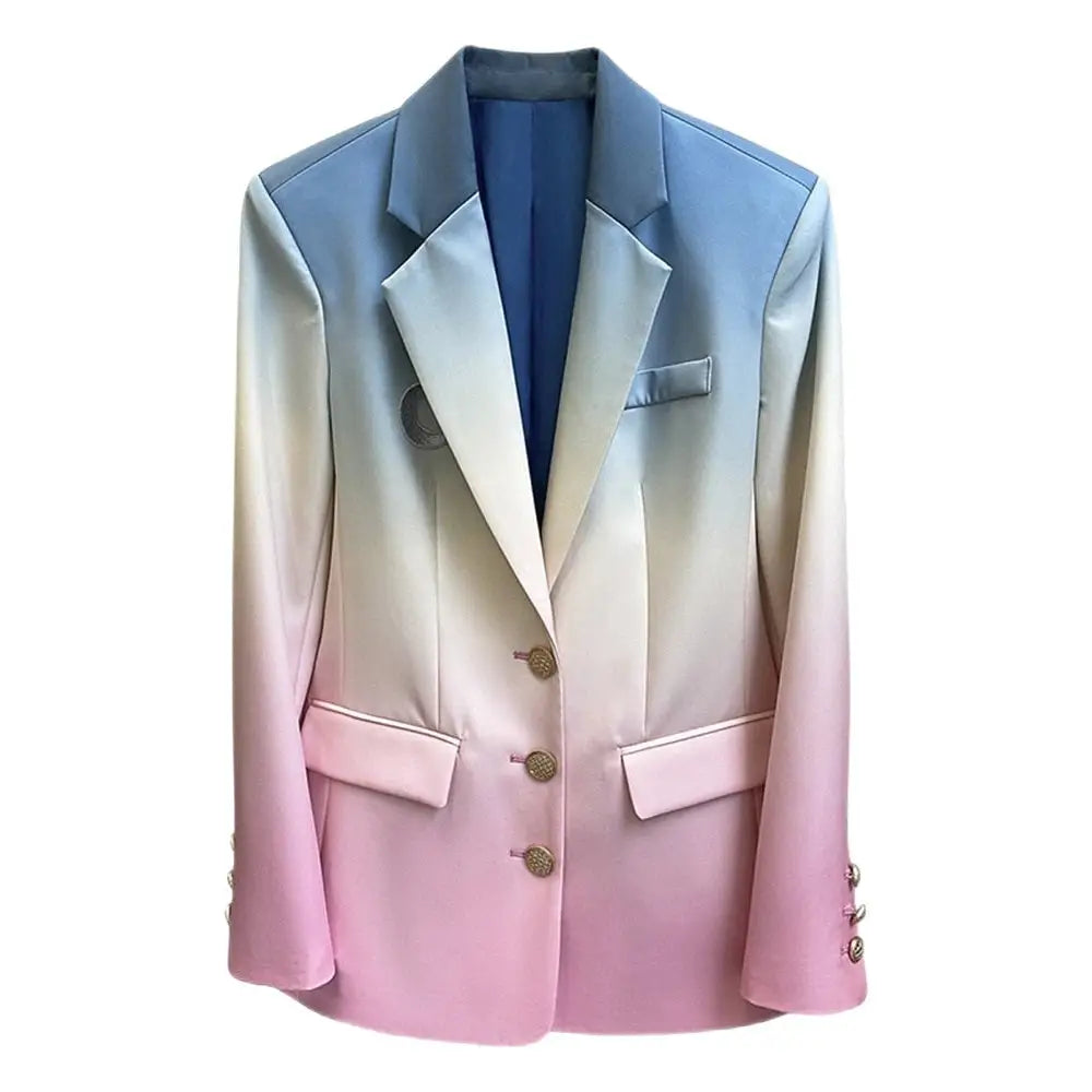 Elegant Long-Sleeved Multicolored Blazer with Moon