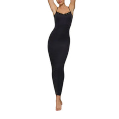 Elegant Pink Lace Maxi Dress with Spaghetti Straps Black / S