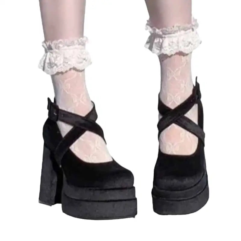 Elegant Round Toe High Heel Ankle Strap Shoes