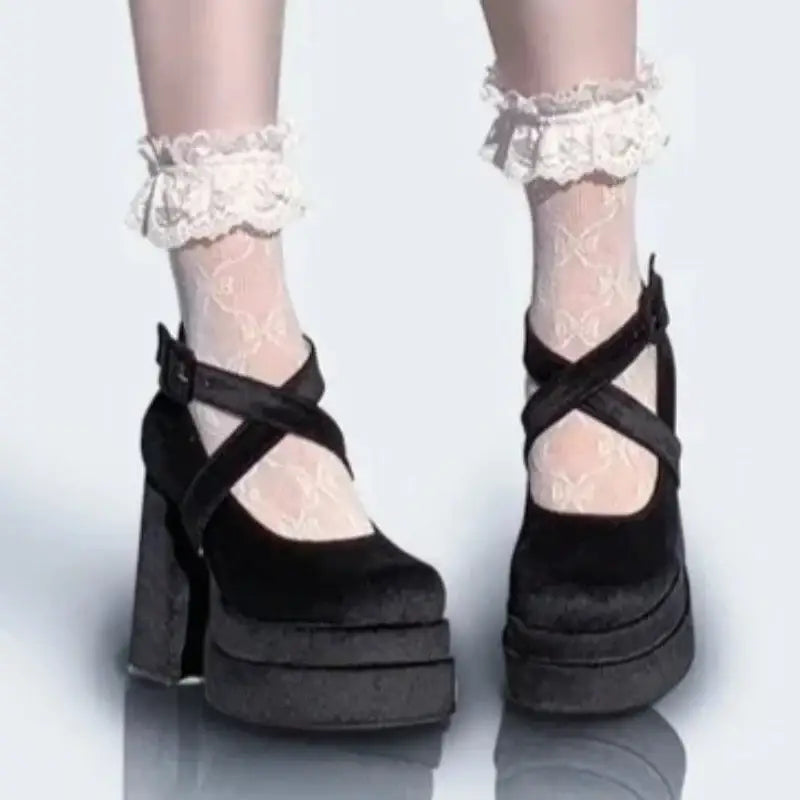 Elegant Round Toe High Heel Ankle Strap Shoes - Black / 34