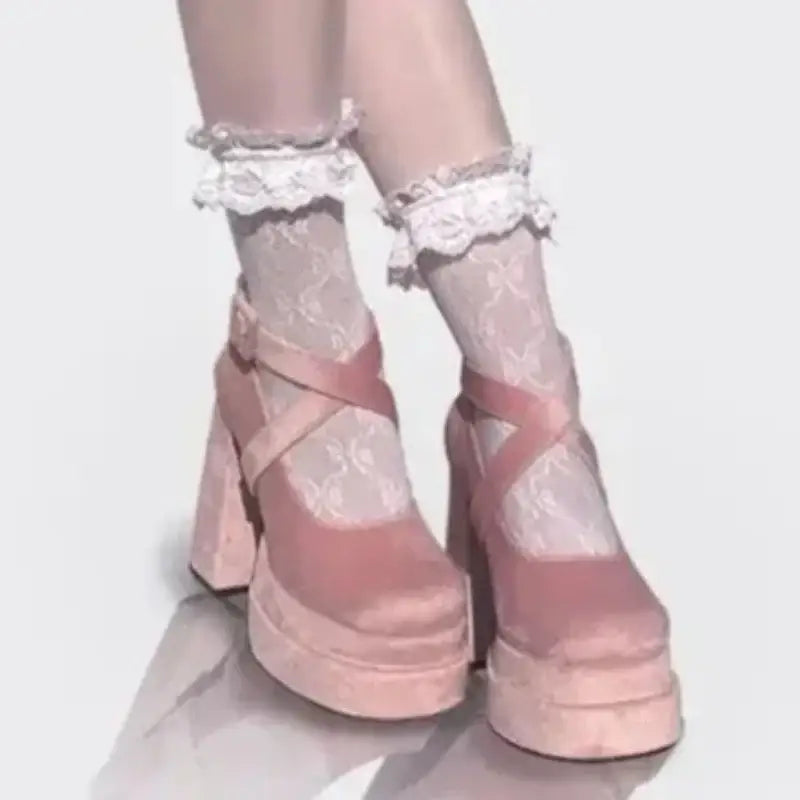 Elegant Round Toe High Heel Ankle Strap Shoes - Pink / 34