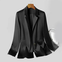 Elegant Satin Luxury Black Silk Office Blazer