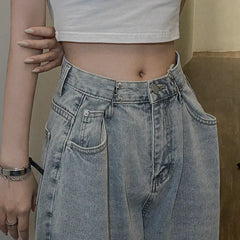 Elegant Straight Tube Loose Mop High Waist Jeans - Pants