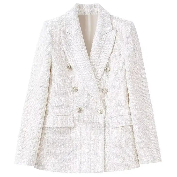 Elegant Textured Lapel Flip Pocket Long Sleeve Blazer