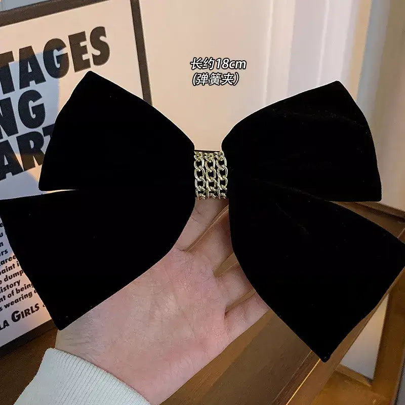 Elegant Velvet Bow Hair Pins - Black Chain - Accesories