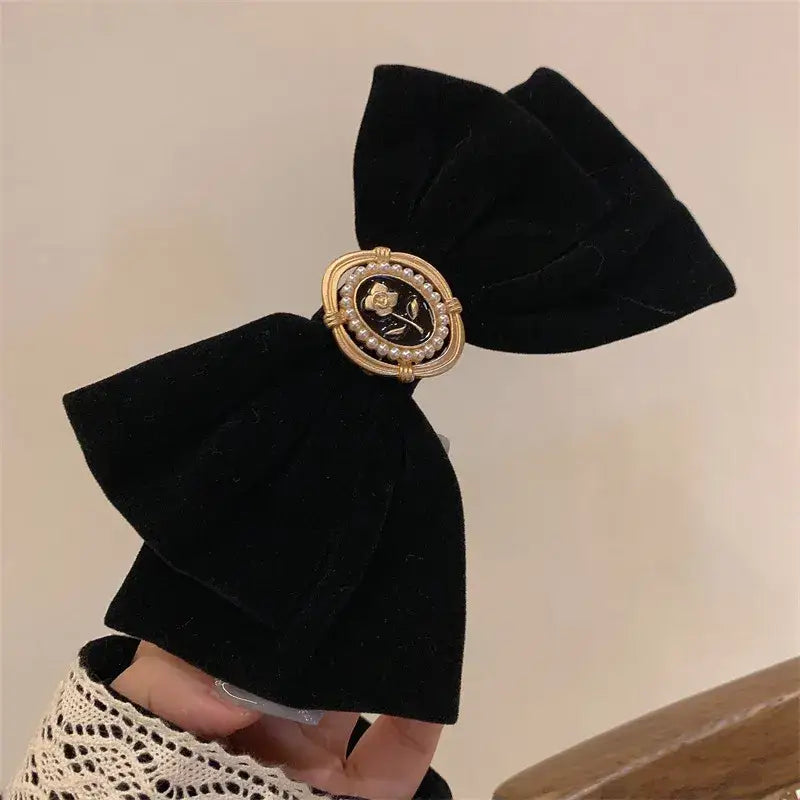 Elegant Velvet Bow Hair Pins - Black Rose - Accesories